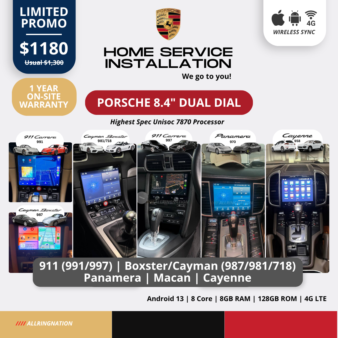 PORSCHE 8.4” HIGHEST SPEC LATEST ANDROID DUAL DIAL HEADUNIT PLAYER for Porsche 911,Cayenne, Carrera, Cayman, Boxster, Panamera, Macan | 8 Core Chip | WIRELESS CARPLAY & WIRELESS ANDROID AUTO | 8GB-RAM 128GB-ROM 4G-LTE + FREE INSTALLATION